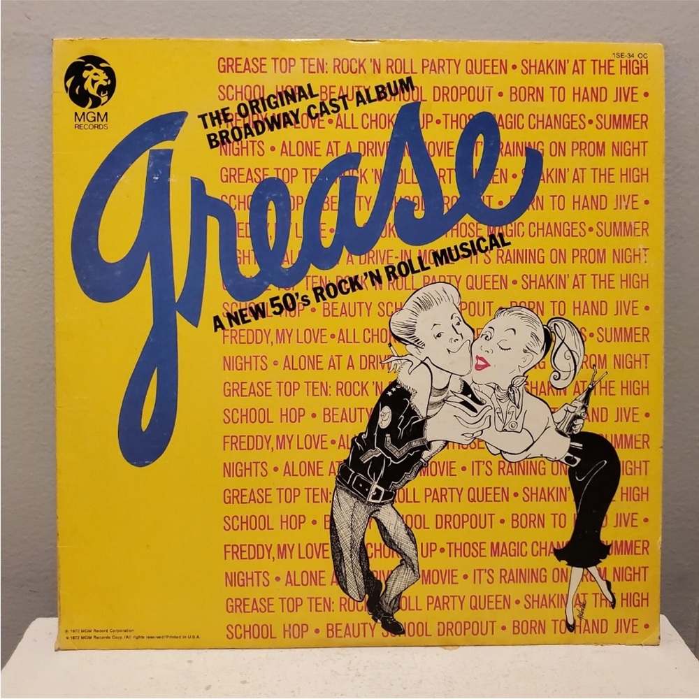 Vintage Grease Vinyl Record - Yellow